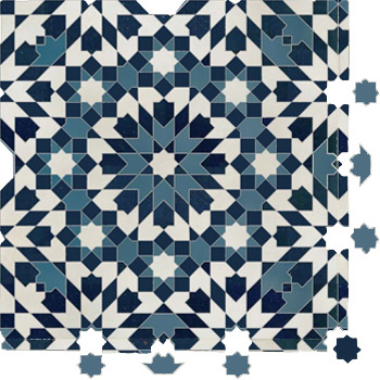 Mosaic House Moroccan tile Batha 1-3-28 White,   Midnight Blue,   Teal, blue, green   solid zellige, mosaic, zellij, field, pattern, glaze, classic, stars, intricate, complex, traditional 